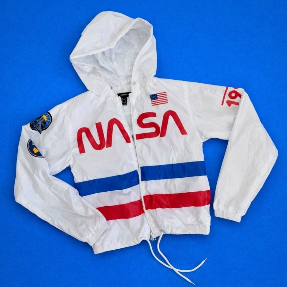 90s Retro White NASA Windbreaker Jacket Size Small Chemistry brand